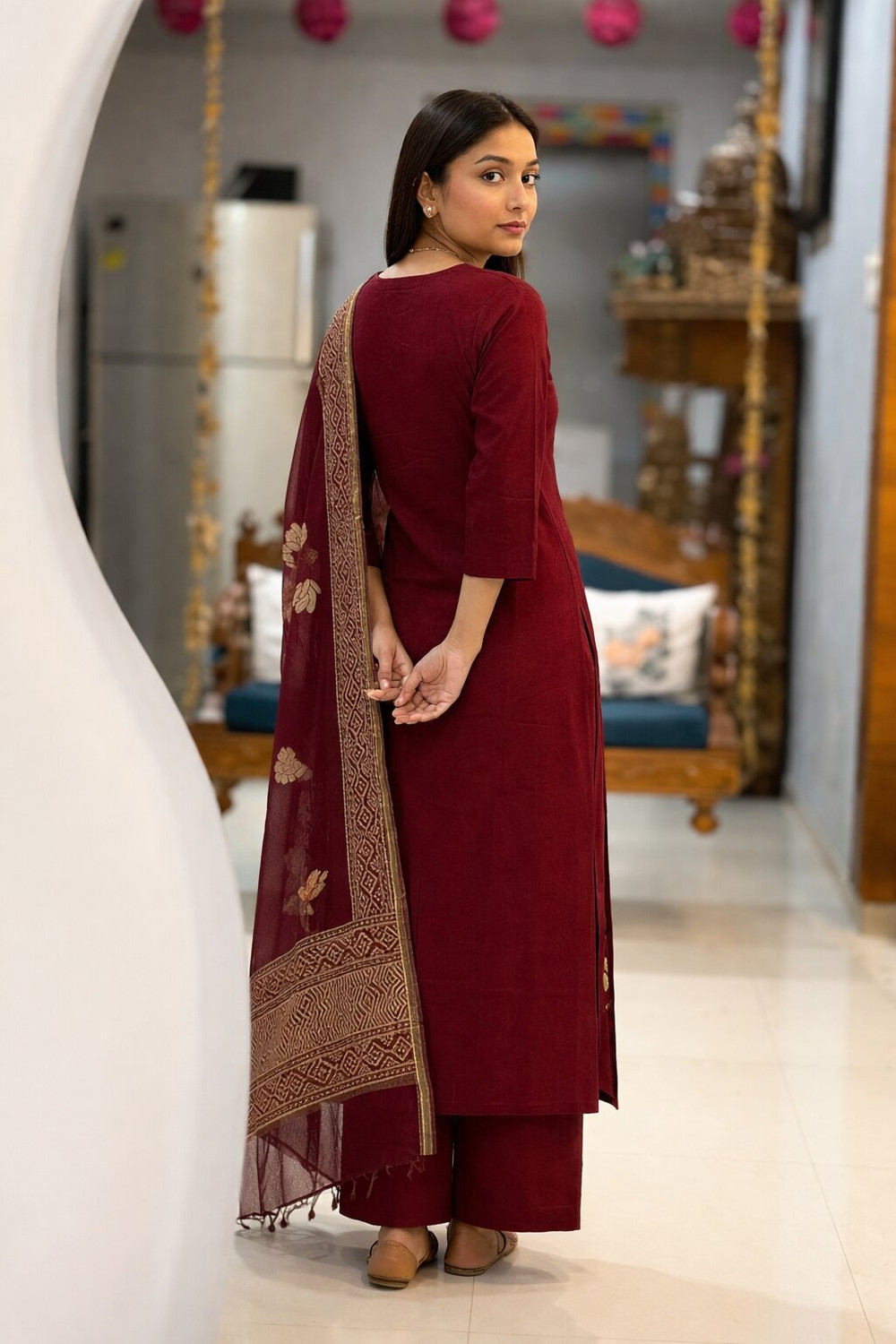 Image of JANARDAN Women Kurta Pant Dupatta Set