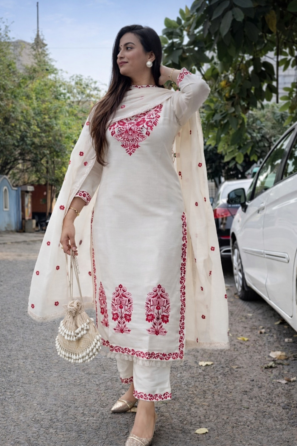 Image of PILUDI Women Kurta Pant Dupatta Set
