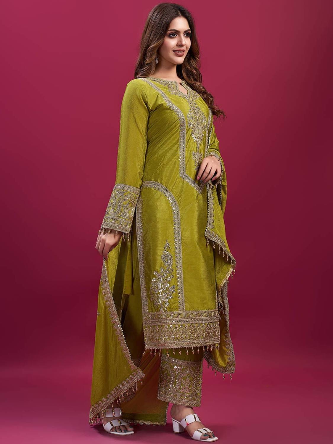 AKSHARAMERA Embroidered Anarkali Kurta, Bottom & Dupatta Set