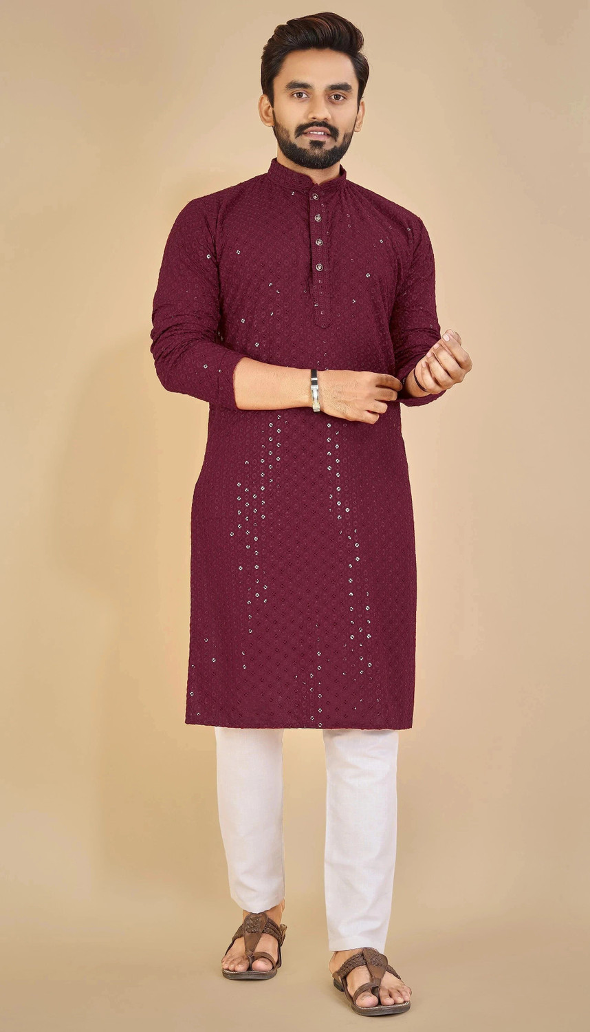 Image of MENSKURTA Men Embellished Straight Kurta