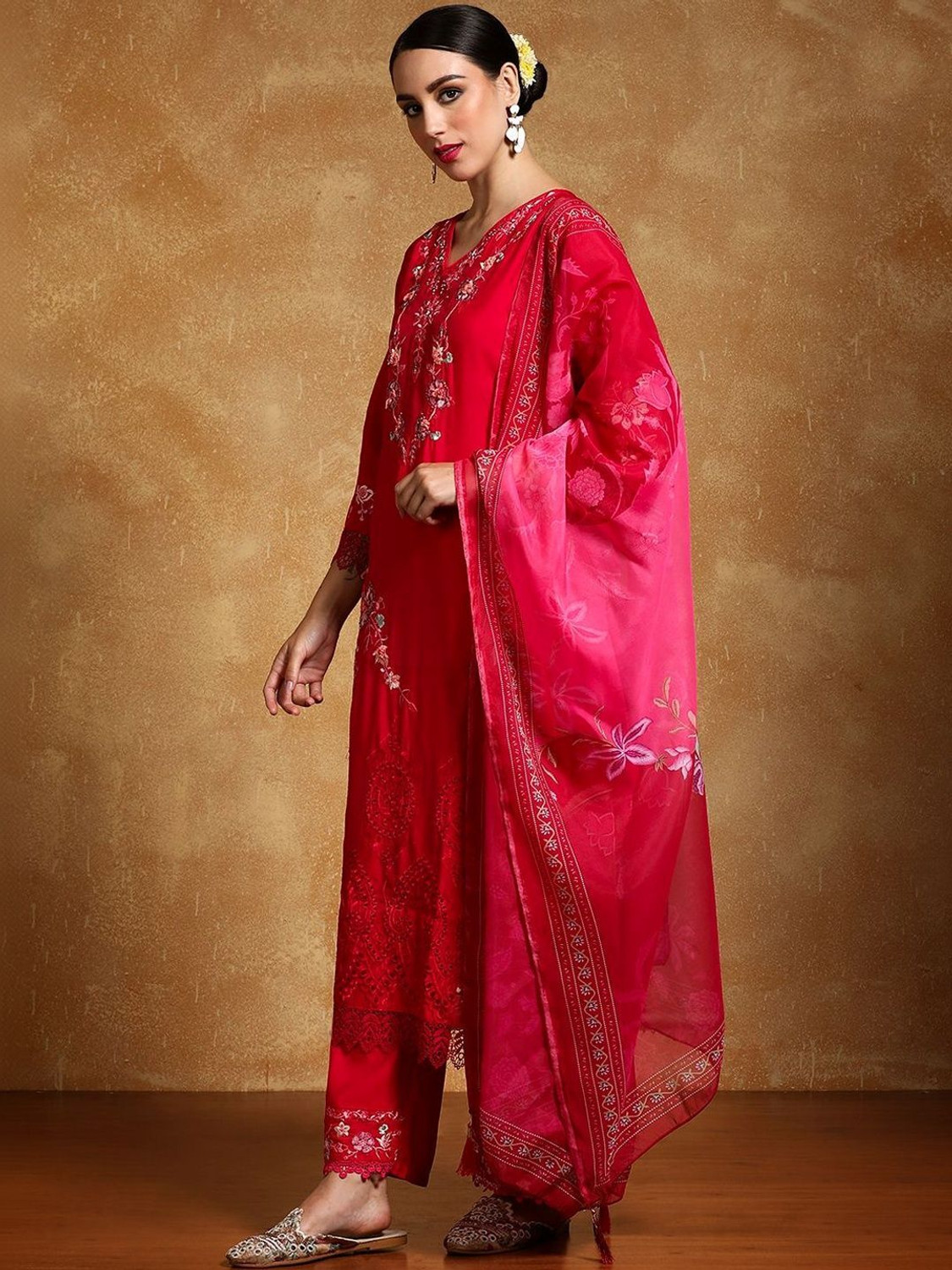 Image of ANOUK Women Pure Cotton Kurta Palazzo Dupatta Set