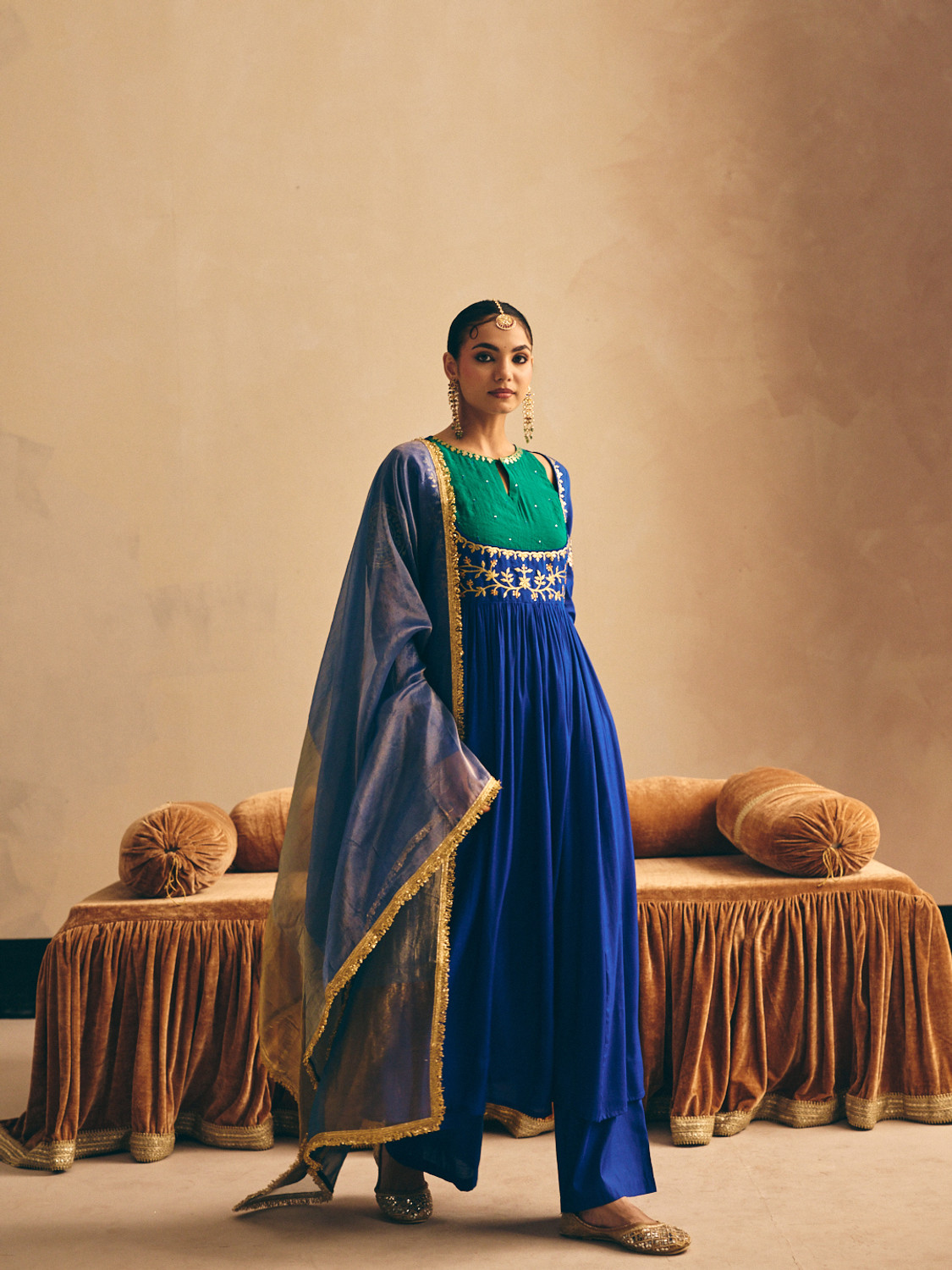 Image of FIORRA Women Chanderi Kurta Palazzo Dupatta Set