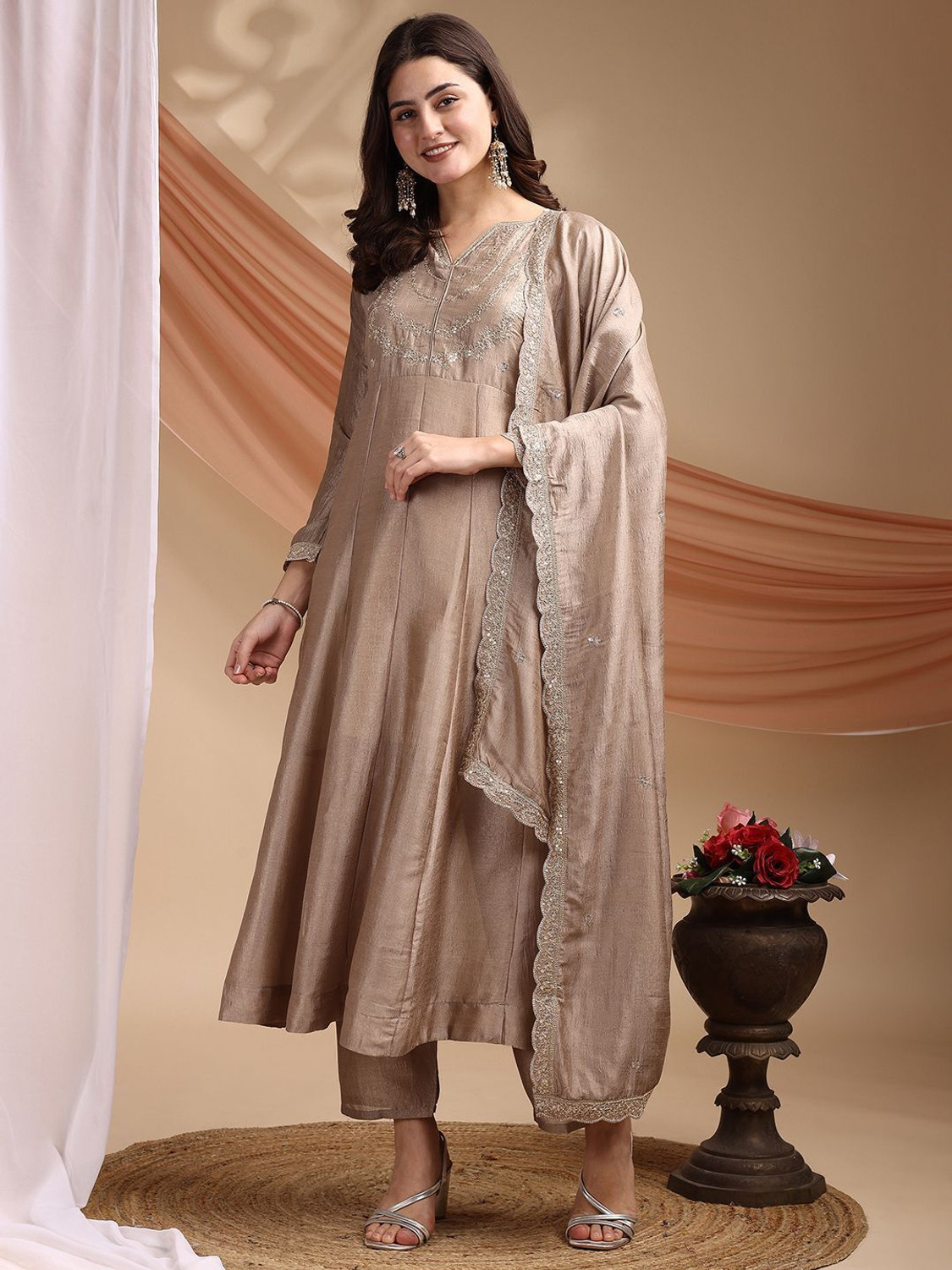 Image of dharmkunj Women Kurta Pant Dupatta Set