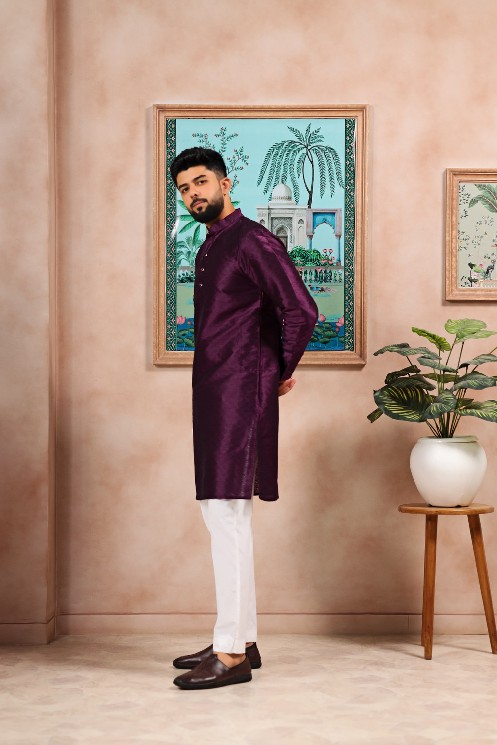 Image of Koshin Men Self Design Straight Kurta