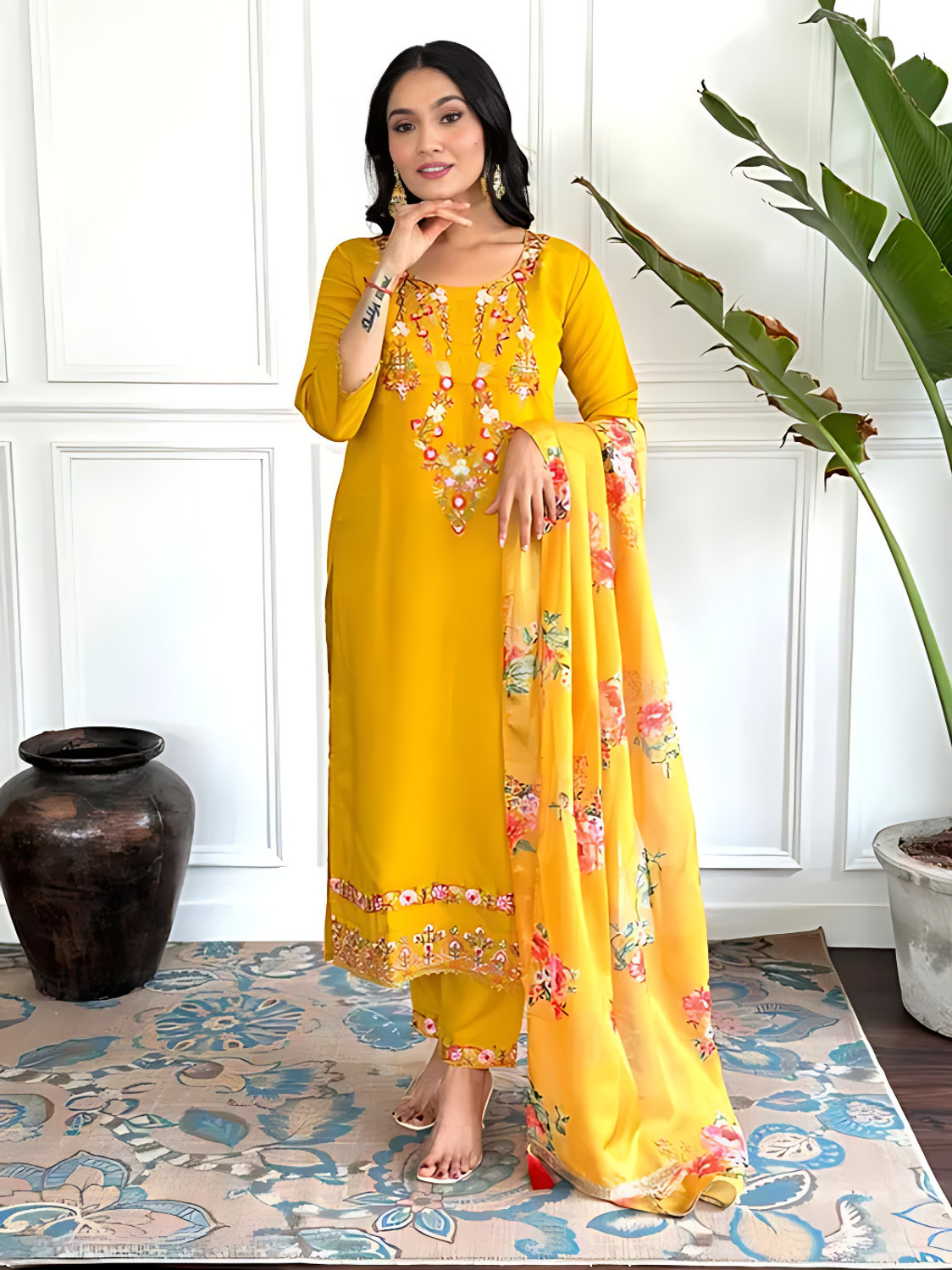 Image of rutva Women Kurti Pant Attached Dupatta Set