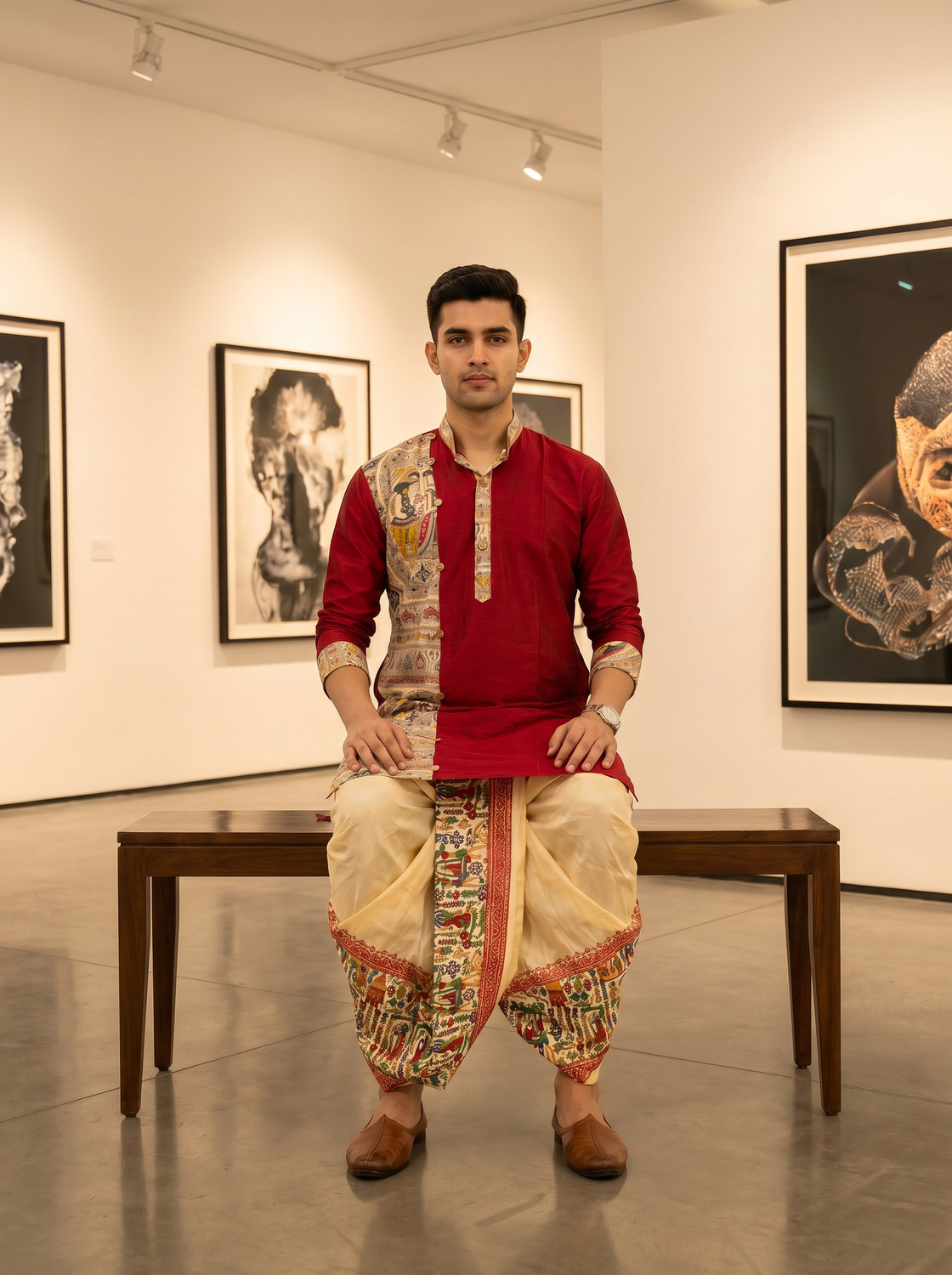 Image of GOURI COLLECTIONS Men Kurta Dhoti Pant Set