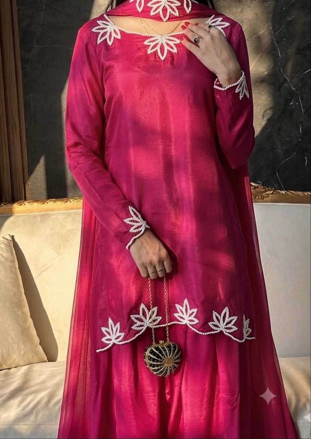 Image of Dharm Fashion Women Organza Kurta Sharara Dupatta Set