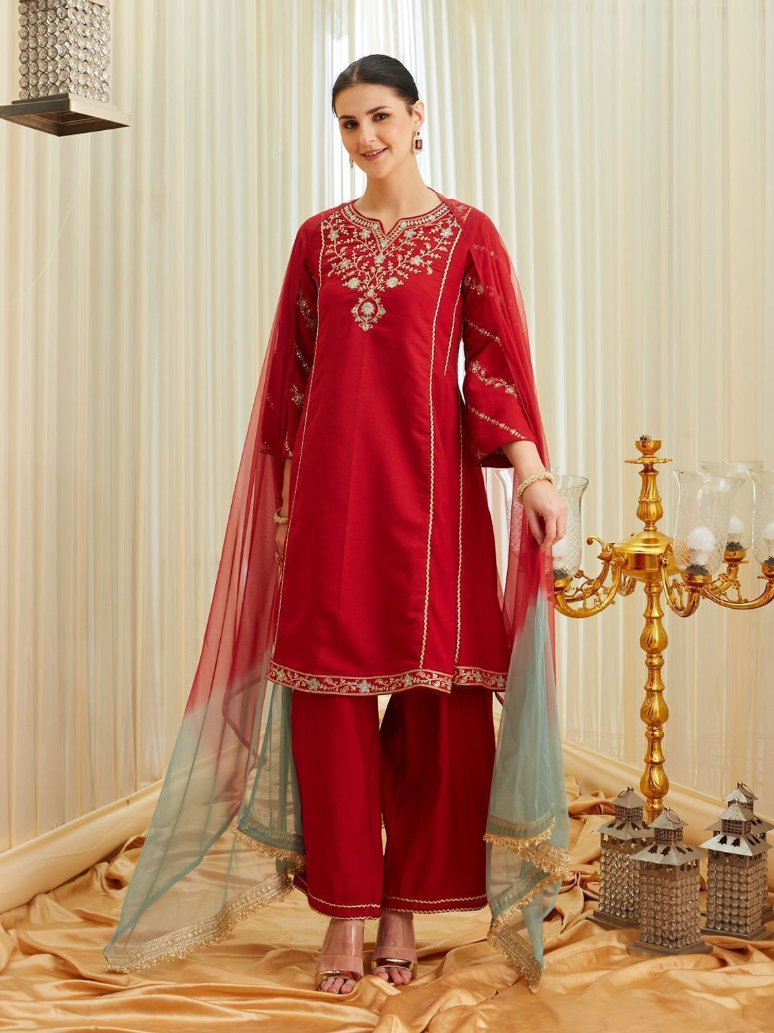 Image of MOKOSH Women Kurta Palazzo Dupatta Set
