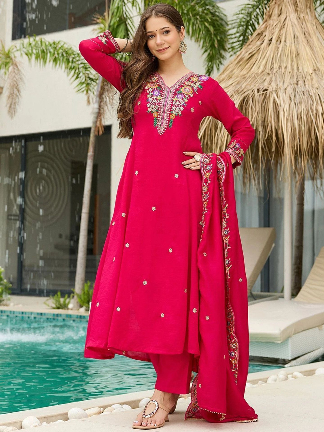 Image of Jishmish Women Viscose Rayon Kurta Pant Dupatta Set