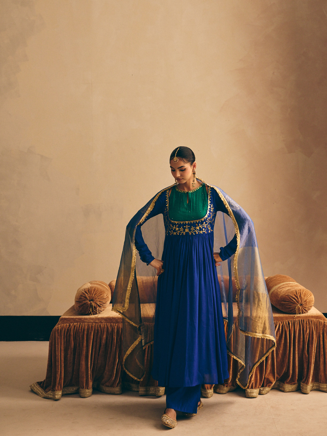 Image of FIORRA Women Chanderi Kurta Palazzo Dupatta Set