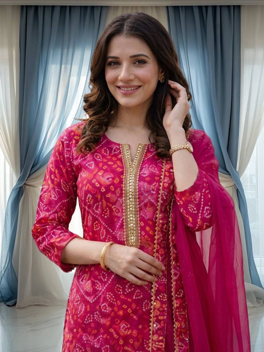 aurbhi Women Cotton Blend Kurti Pant Dupatta Set