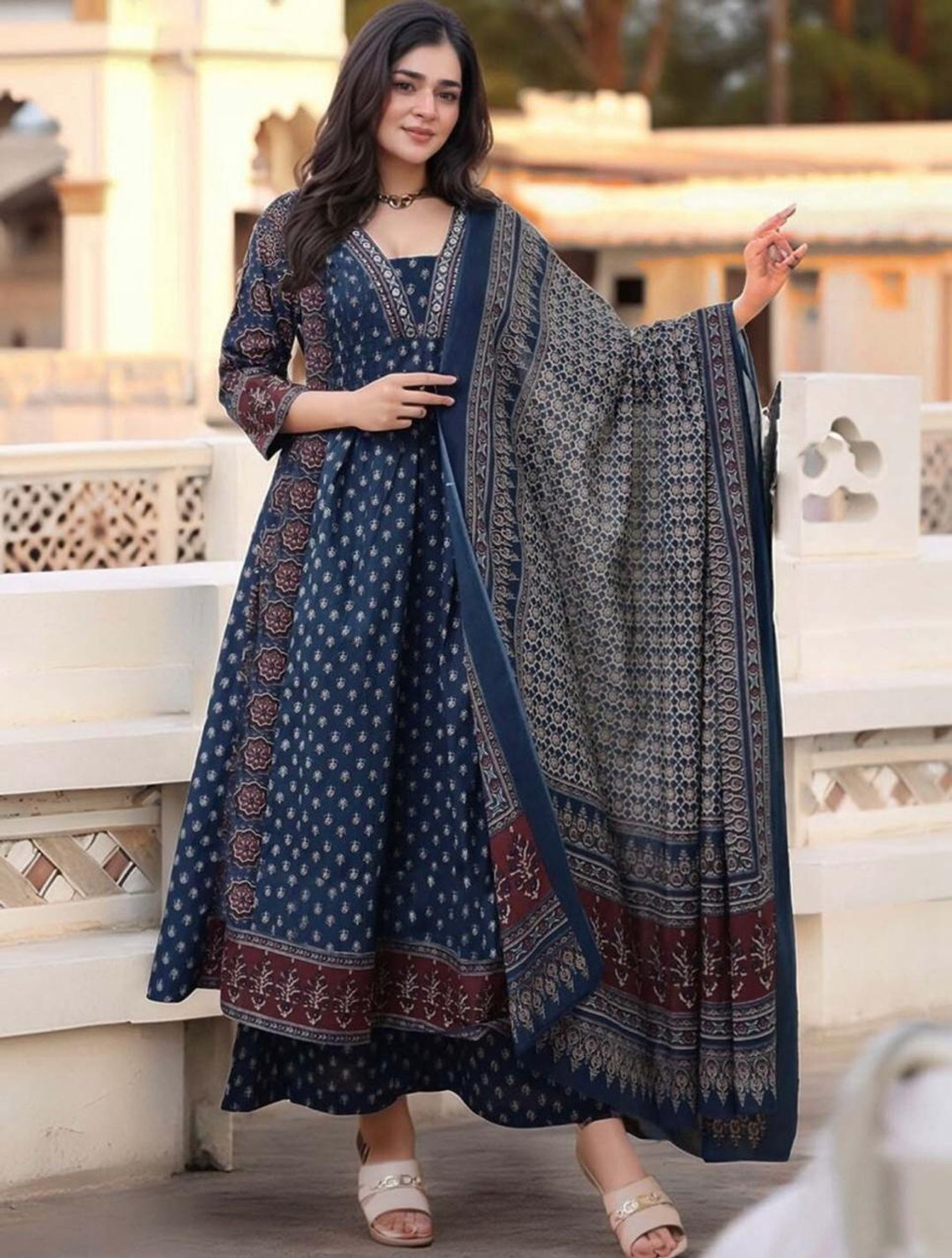 Image of JODAA Women Kurta Palazzo Dupatta Set