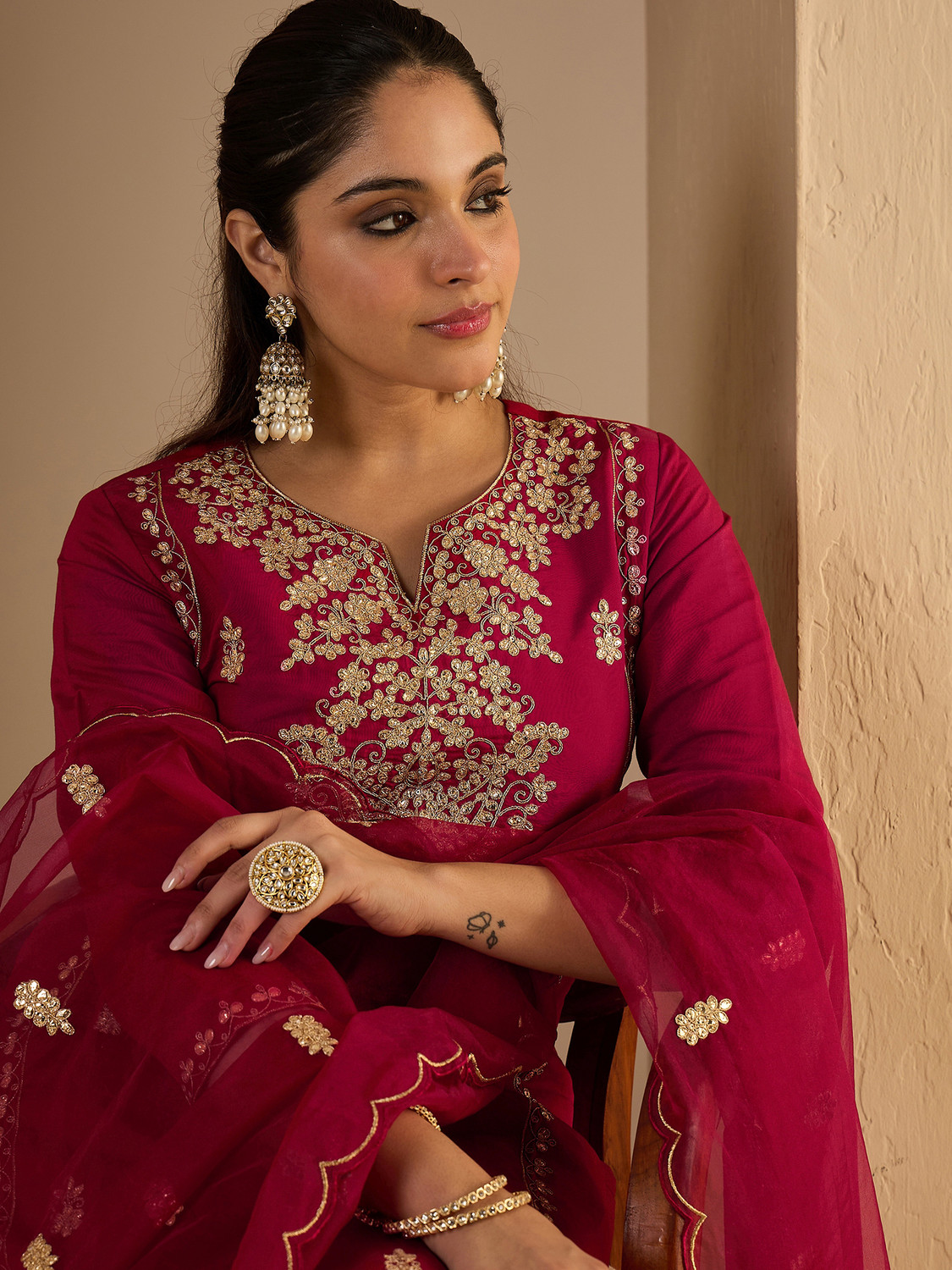 Image of Indo Era Women Kurta Pant Dupatta Set