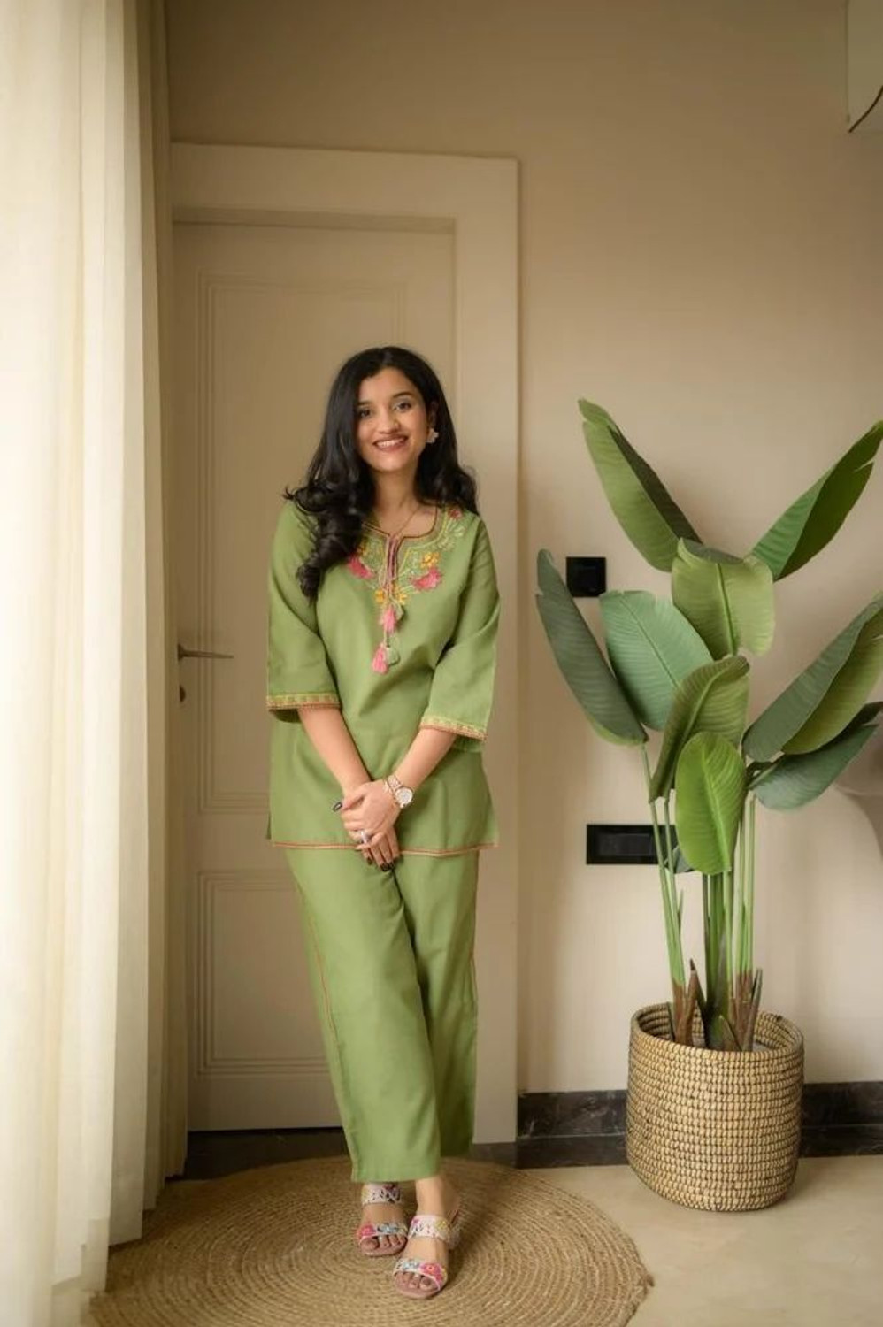 Image of HOMETRACE Embroidered Kurta, Trouser /Pant & Dupatta Set