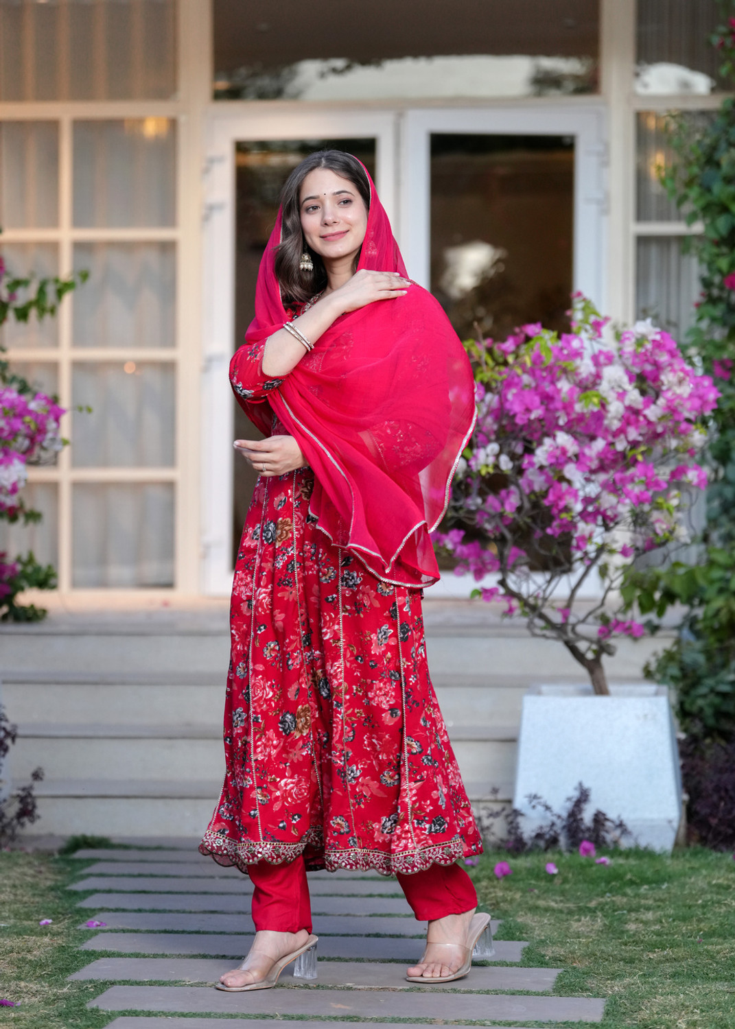 Image of TOULIN FAB Floral Print Kurta, Trouser /Pant & Dupatta Set