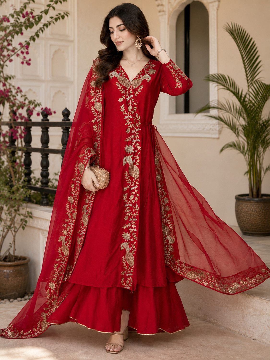 Image of Arriva Fab Women Pure Silk Kurta Palazzo Dupatta Set