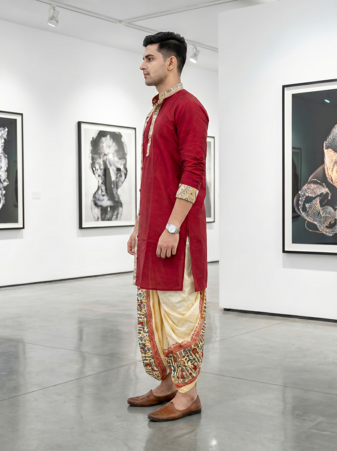 Image of GOURI COLLECTIONS Men Kurta Dhoti Pant Set