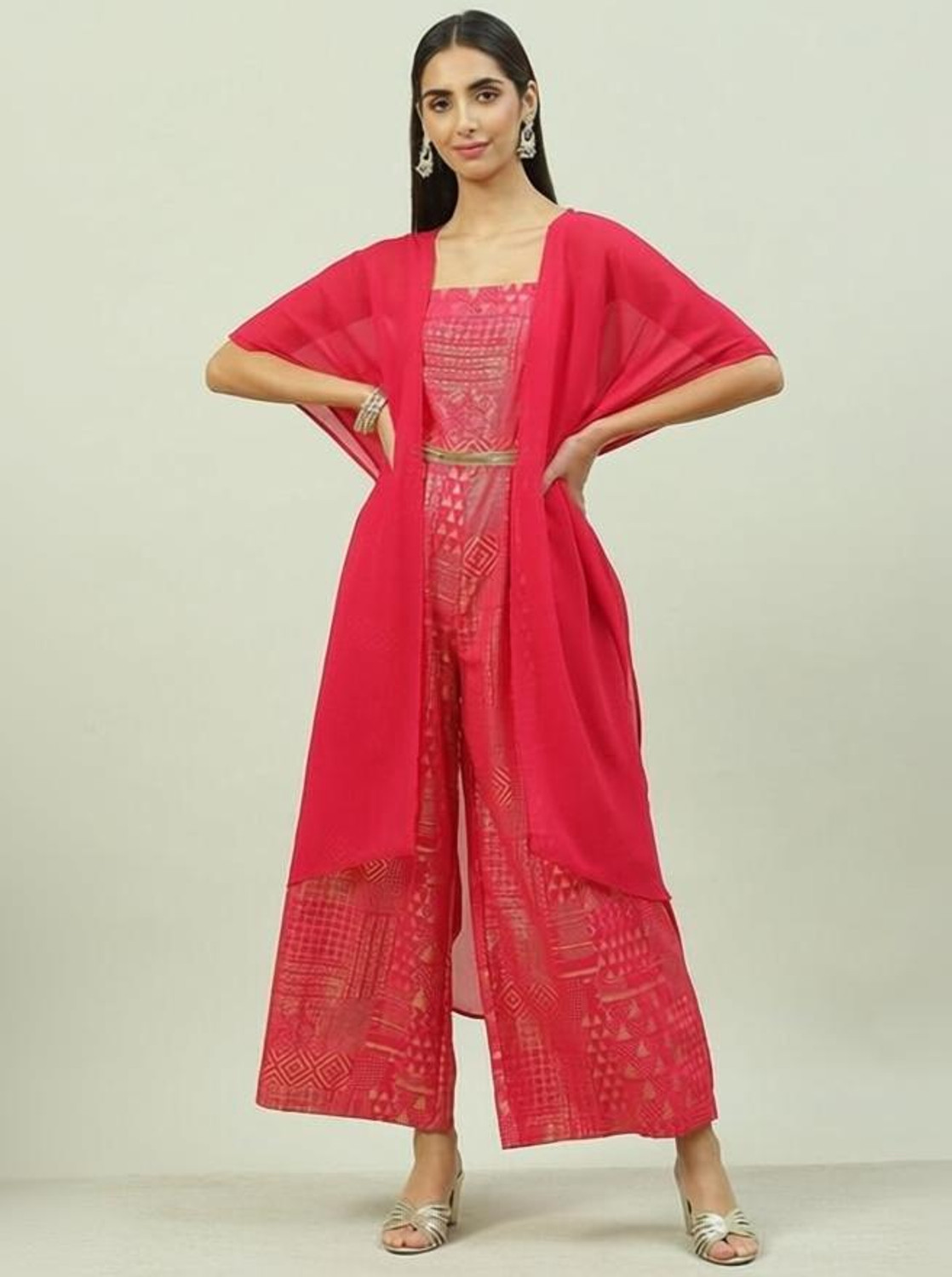 Image of BIBA Women Polyester Kurta Ethnic Jacket Set