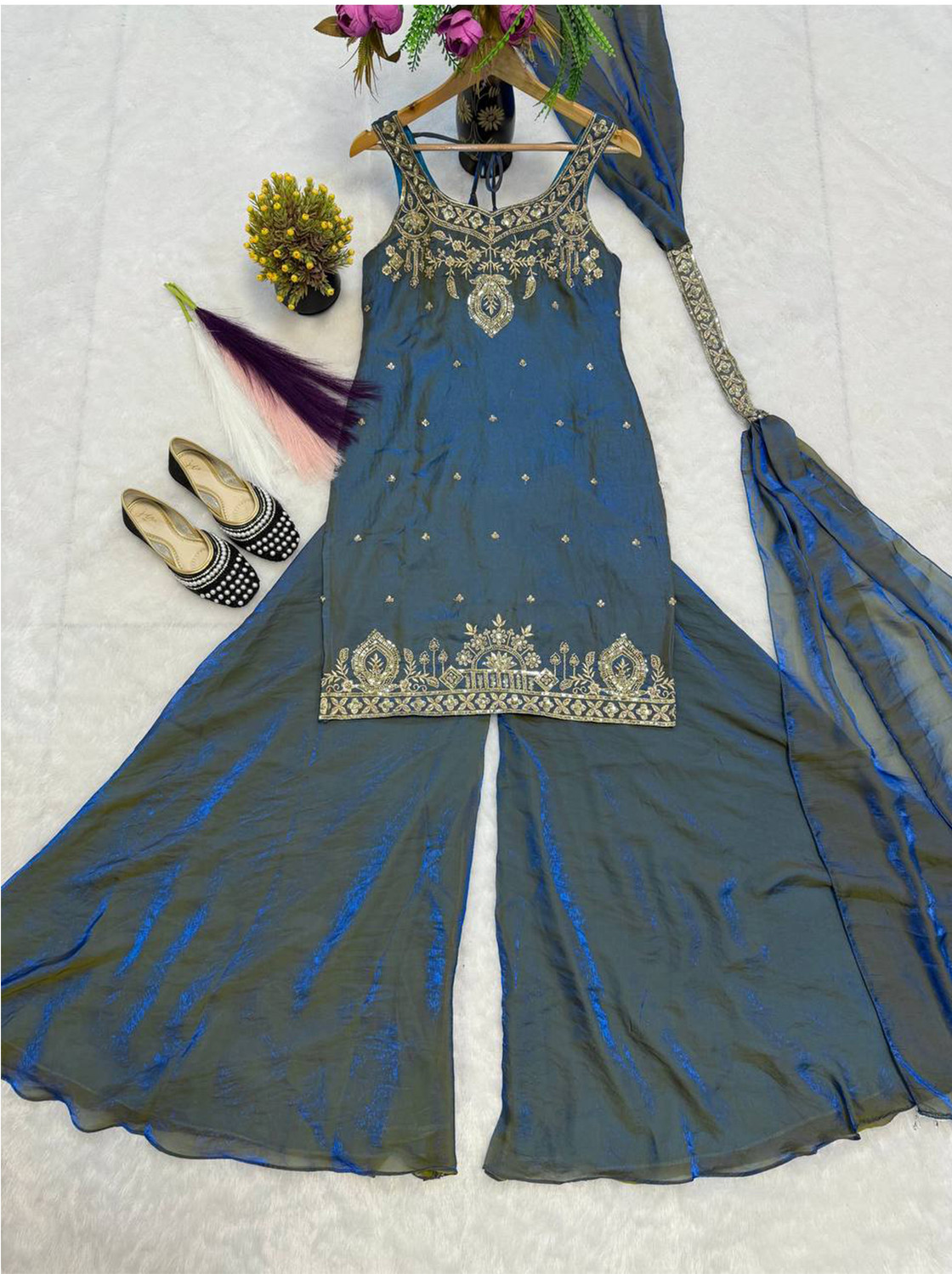 Image of IYALAFAB Women Ethnic Top Dhoti Pant Dupatta Set