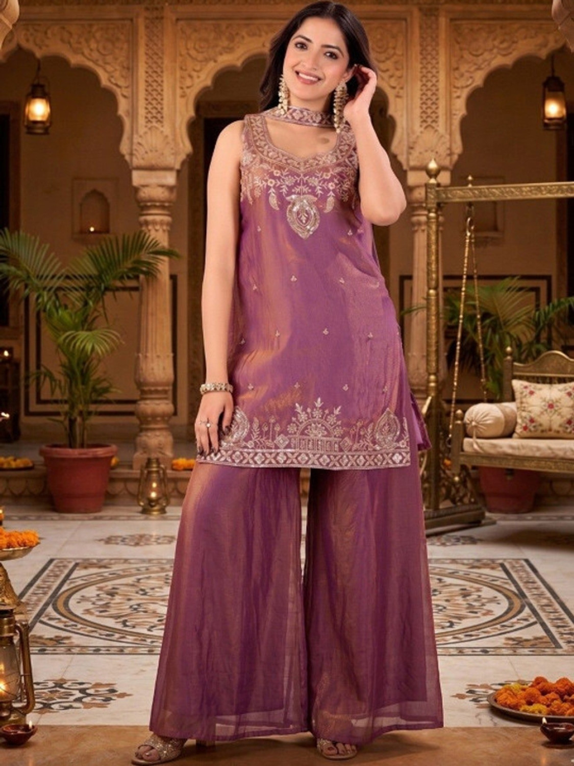Image of OMICRON FAB Women Kurta Palazzo Dupatta Set