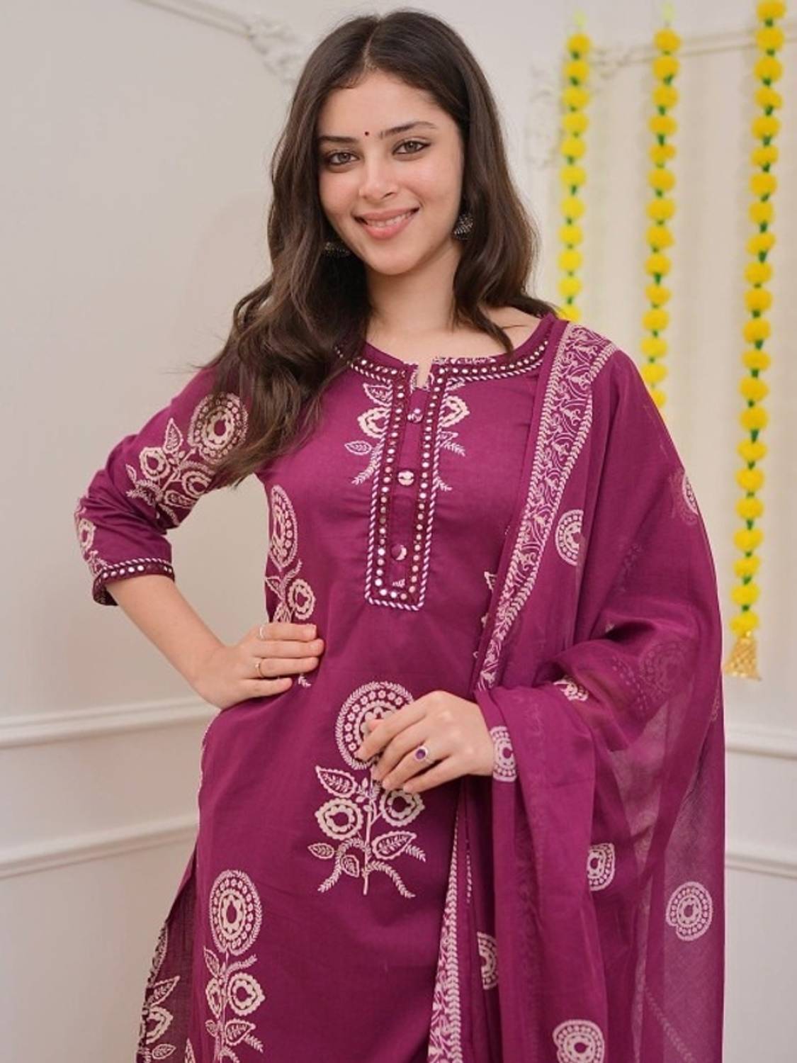 Aanganedit Printed Kurta, Palazzo & Dupatta Set