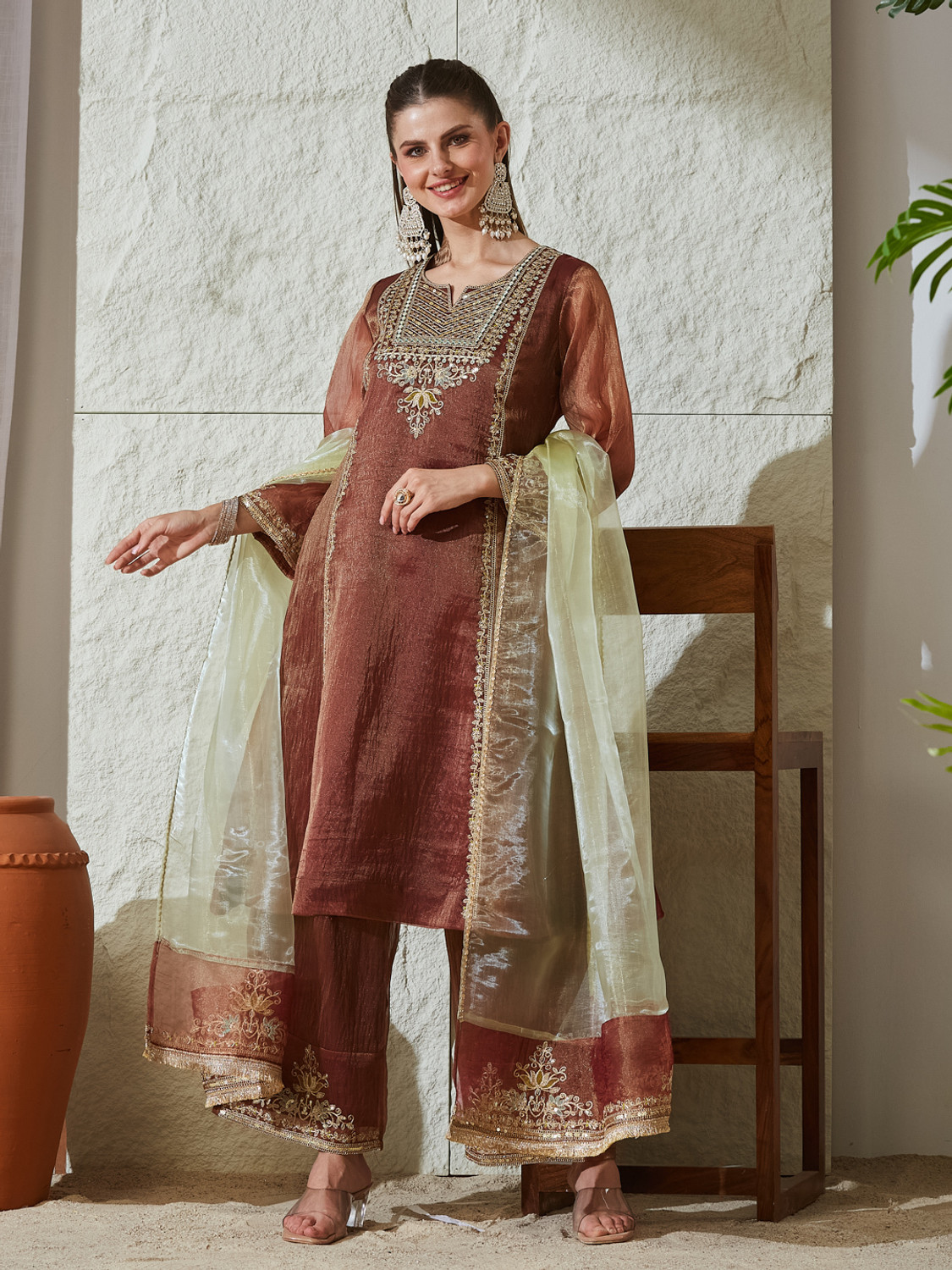 Image of MOKOSH Women Kurta Palazzo Dupatta Set