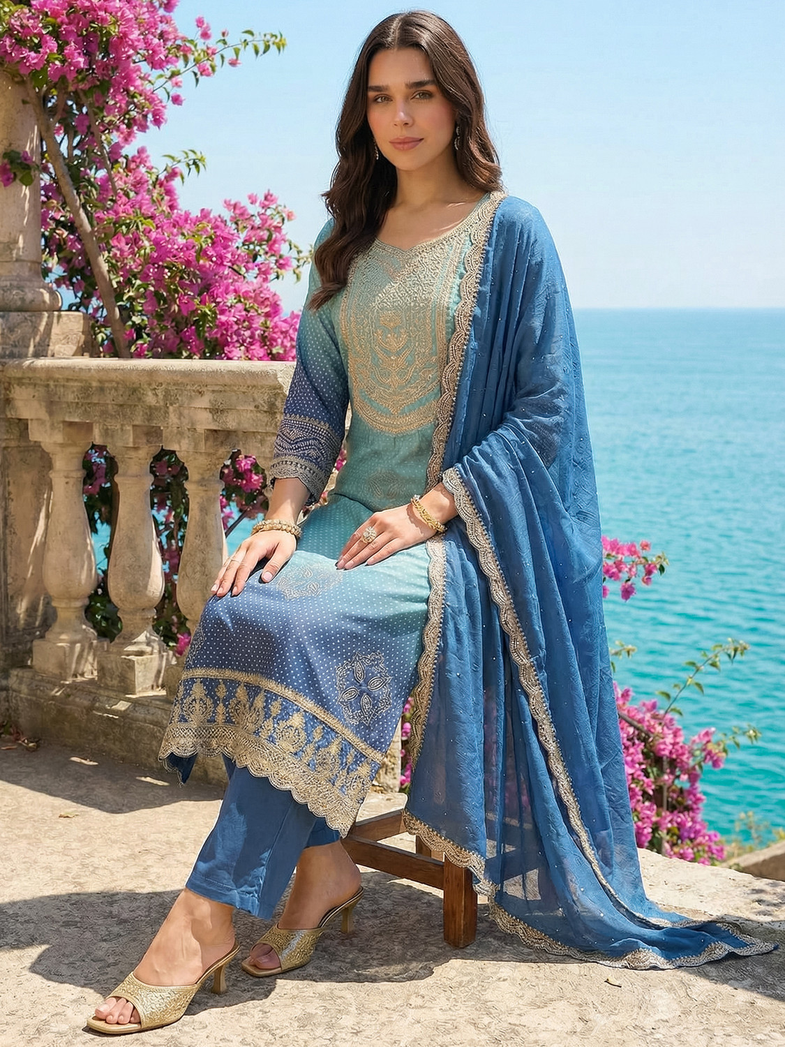 Image of Indo Era Women Kurta Pant Dupatta Set