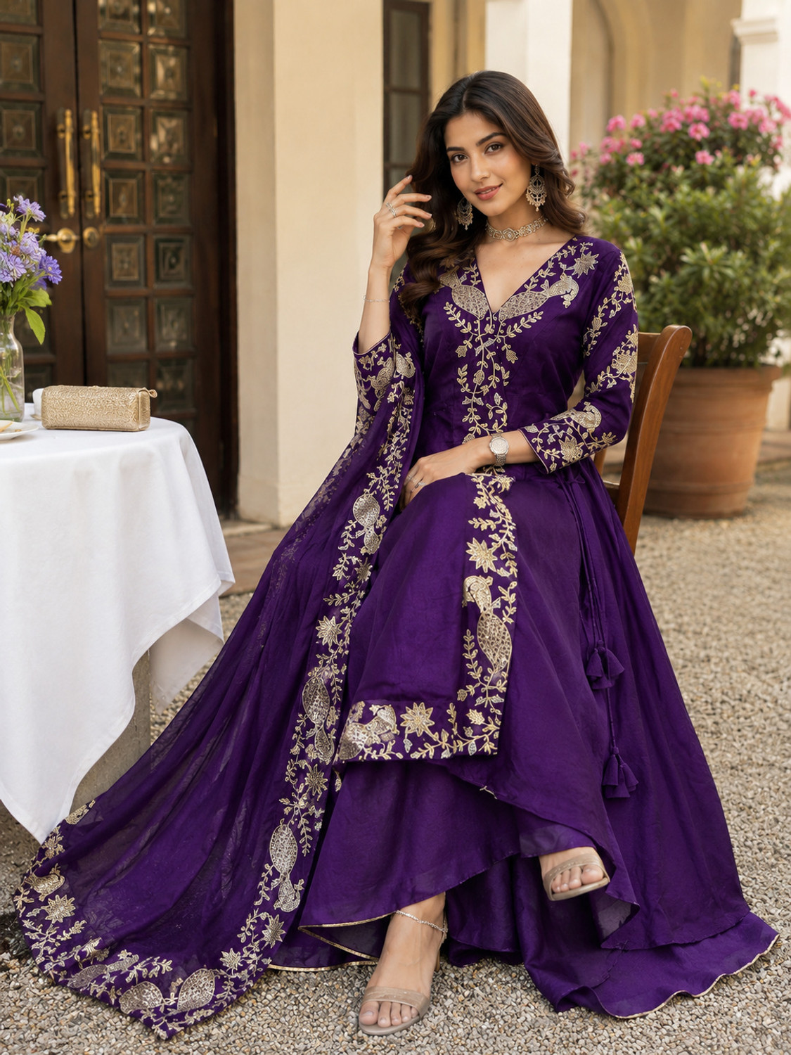 Image of Arriva Fab Women Pure Silk Kurta Palazzo Dupatta Set