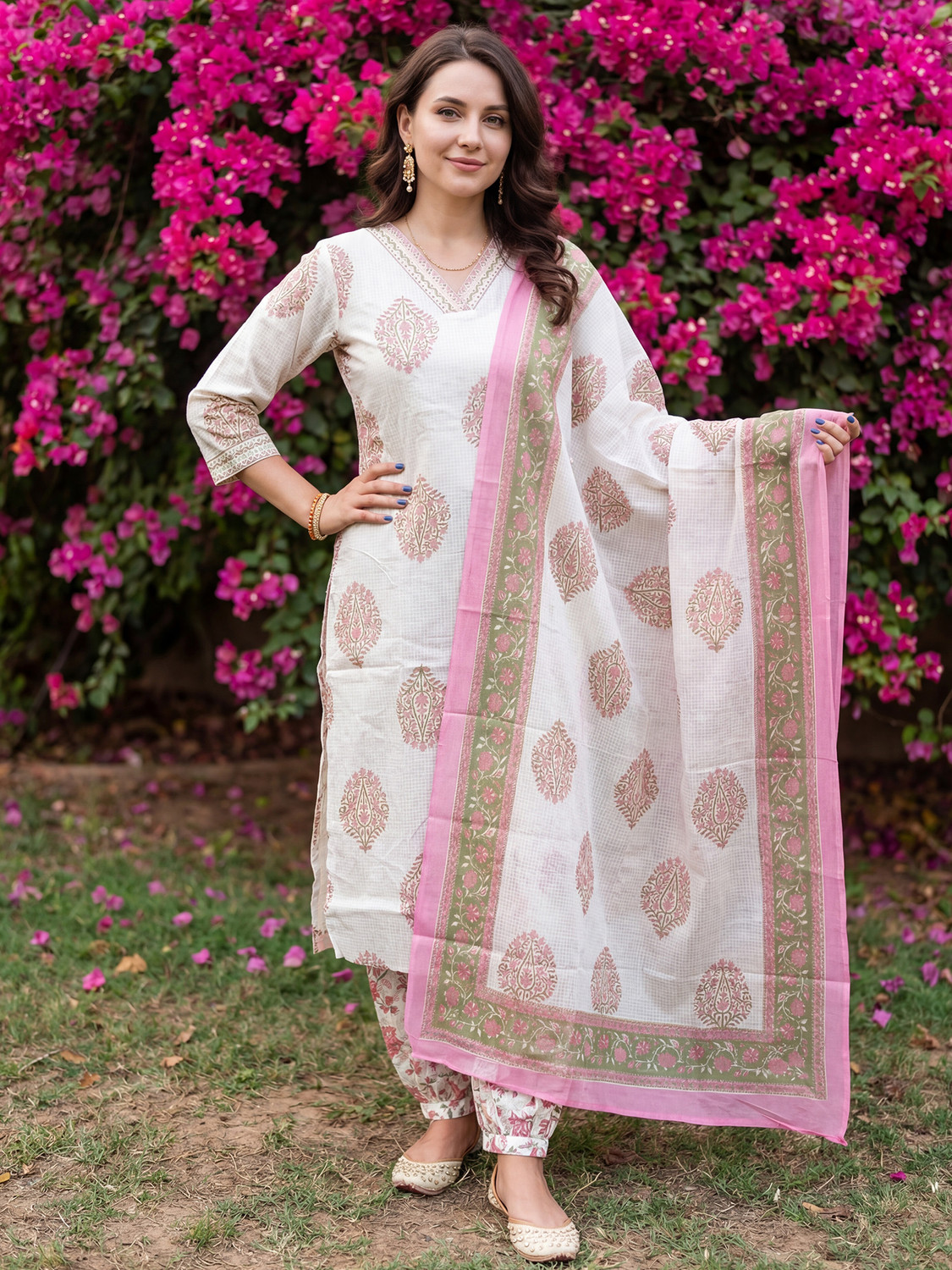 Image of Indo Era Women Pure Cotton Kurta Salwar Dupatta Set
