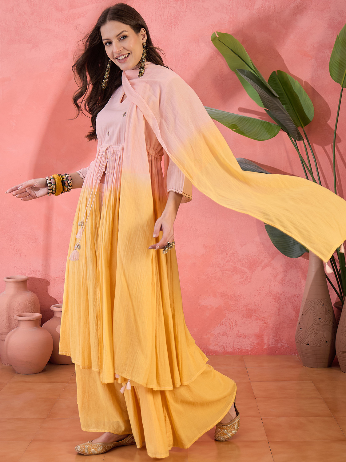 Image of Sangria Women Kurti Pyjama Dupatta Set