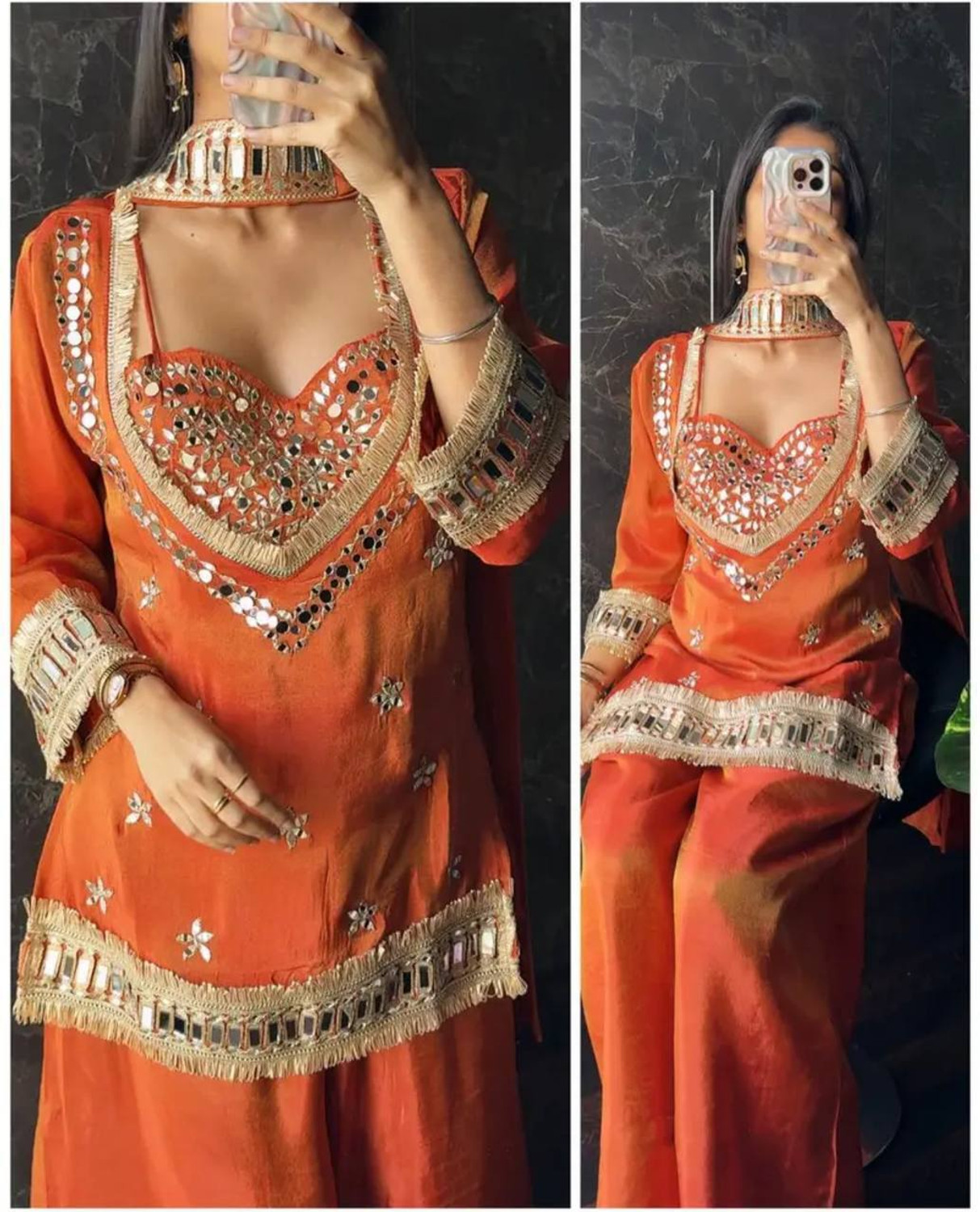 Image of RILLOURA Women Kurti Palazzo Dupatta Set