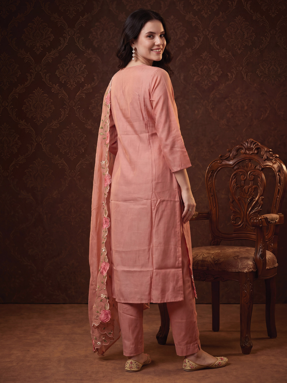 Image of Indo Era Women Silk Blend Kurta Pant Dupatta Set