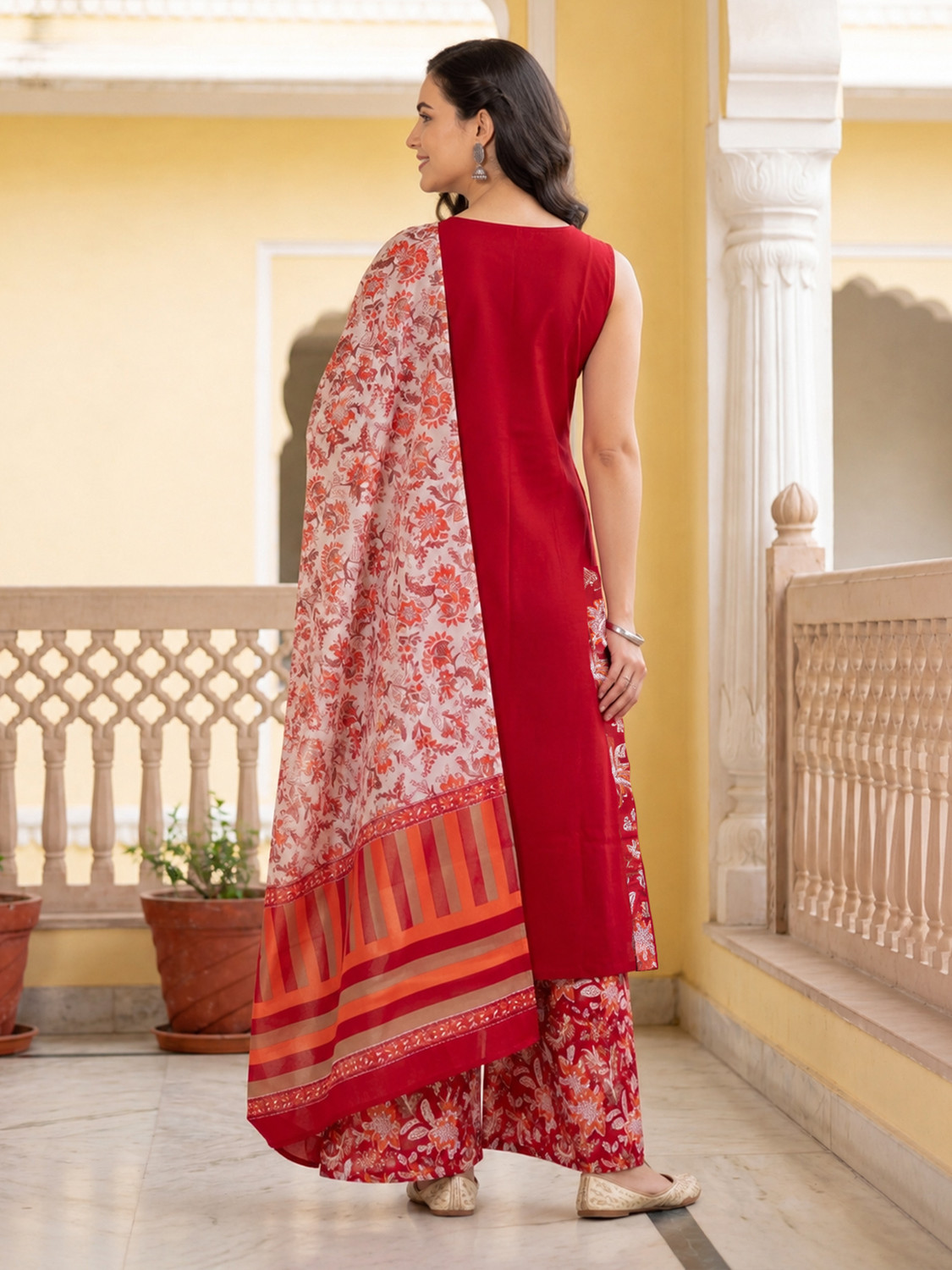 Image of Indo Era Women Pure Cotton Kurta Palazzo Dupatta Set