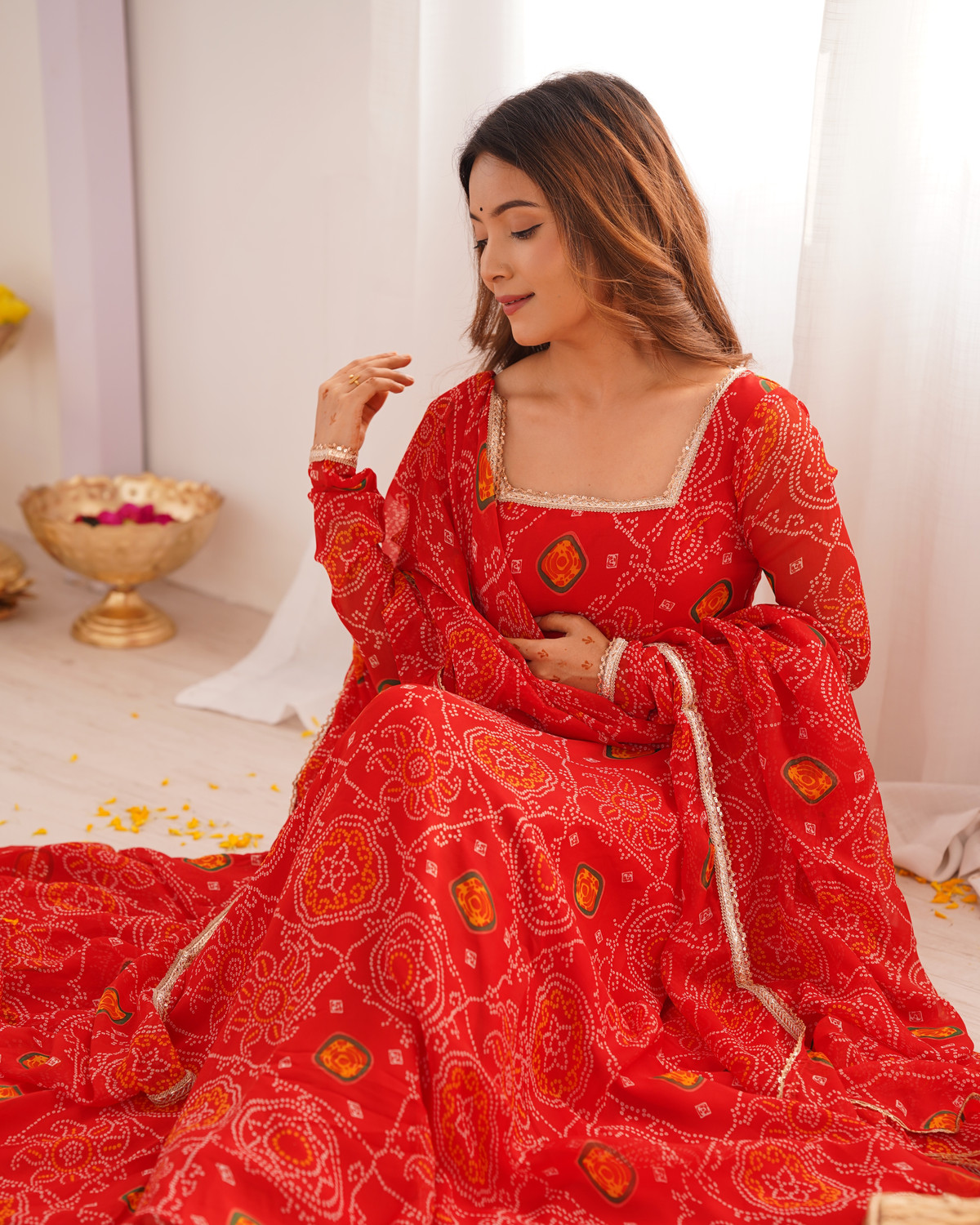 Image of NiyantaBoutique Women Chiffon Kurta Pant Dupatta Set