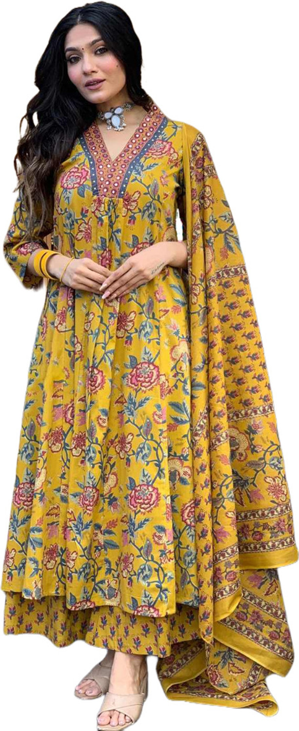 Image of BAMSOM WEAR Women Kurti Palazzo Dupatta Set