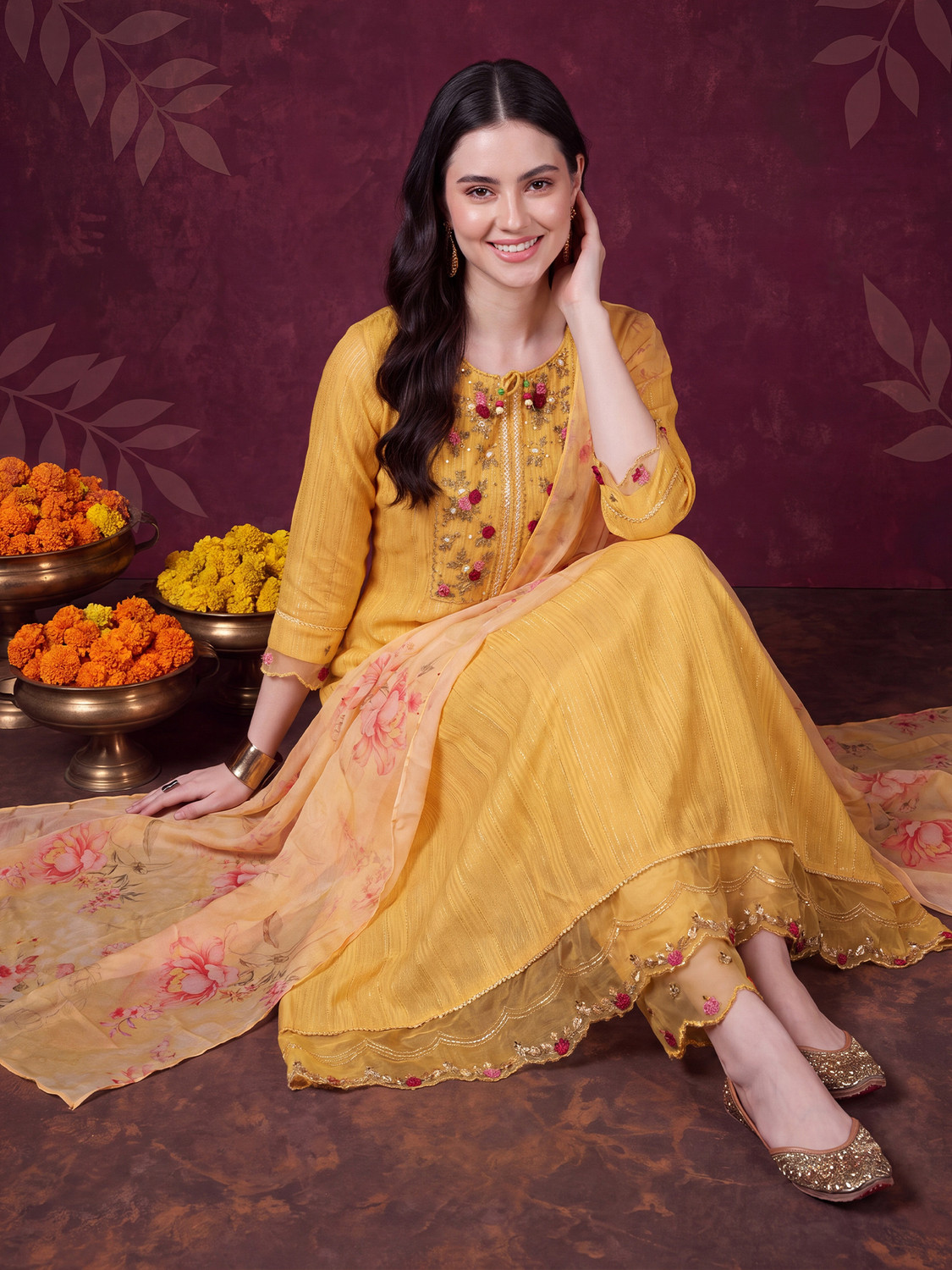 Image of Indo Era Women Kurta Pant Dupatta Set