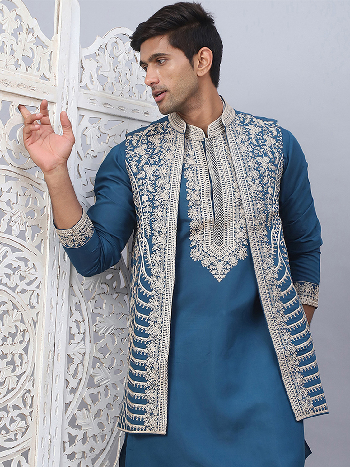Image of Jompers Men Kurta Pyjama Ethnic Jacket Set
