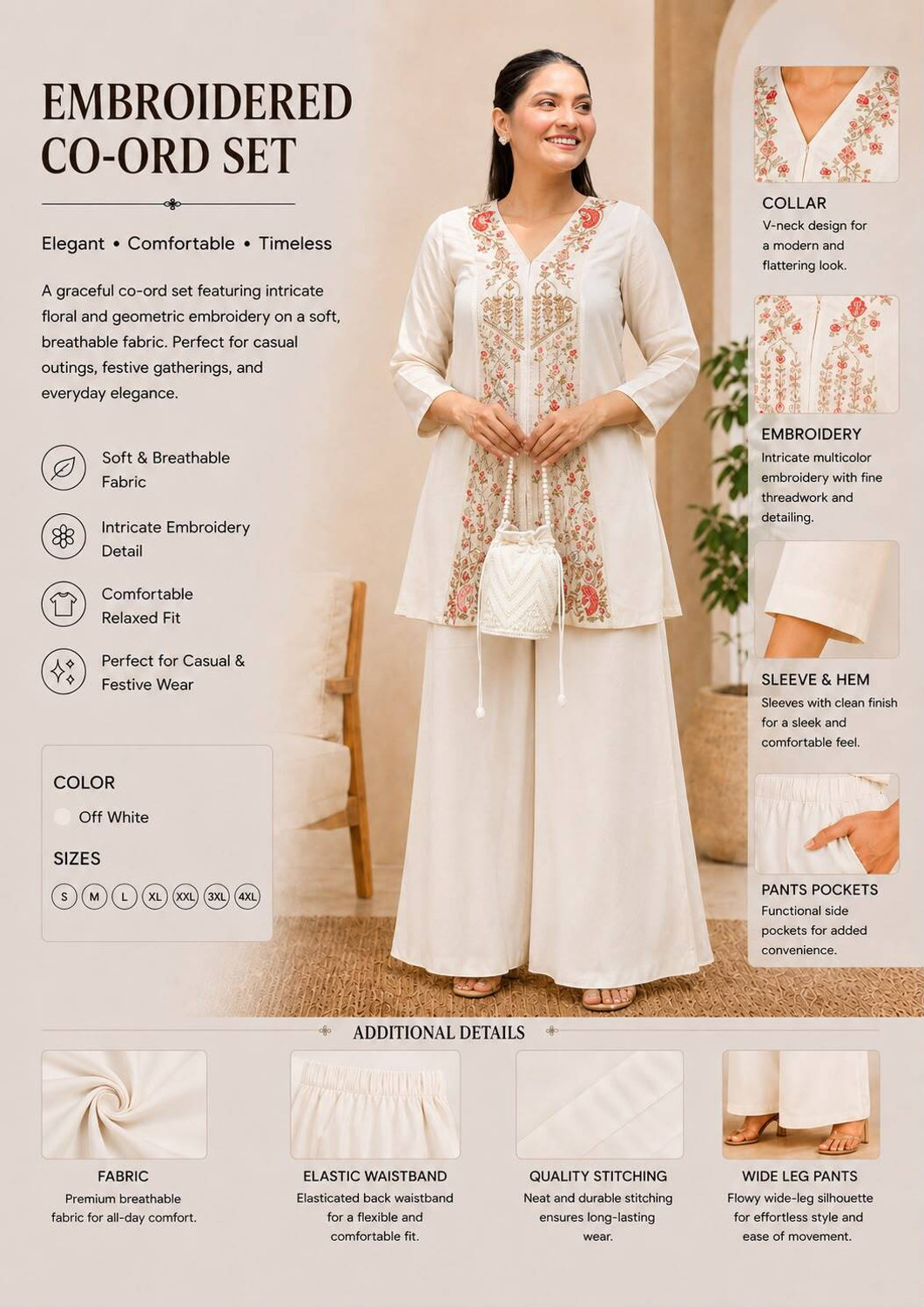 Image of MAHELIKA Women Ethnic Top Palazzo Set