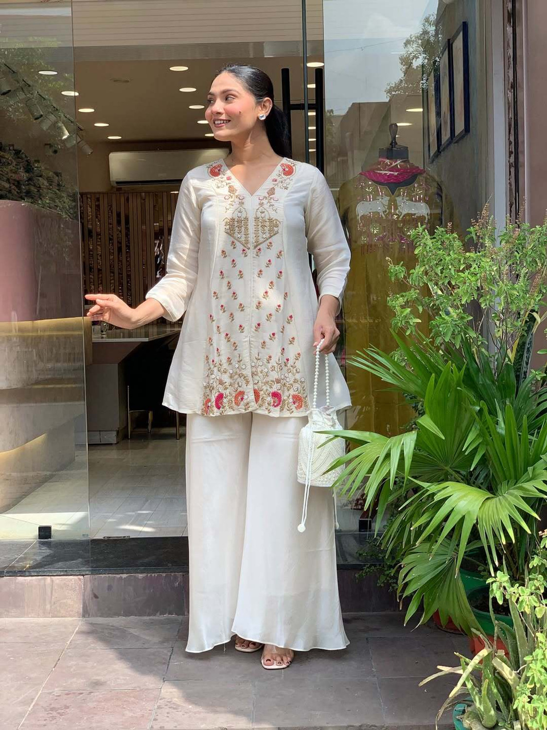 Image of MAHELIKA Women Ethnic Top Palazzo Set