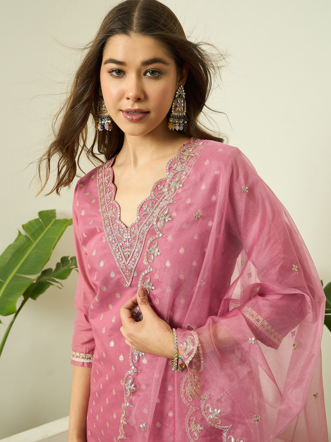 Image of AVANSHEE Women Chanderi, Cotton Silk Kurta Pant Dupatta Set