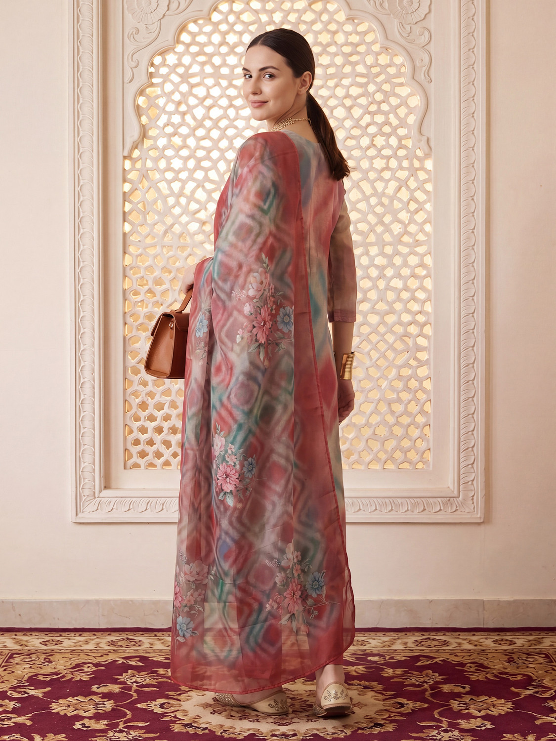 Image of Indo Era Women Silk Blend Kurta Pant Dupatta Set