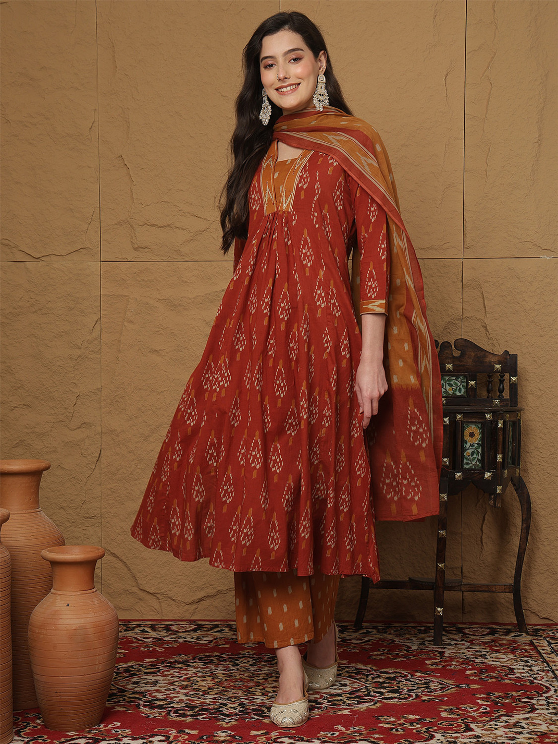 Image of Gulmohar Jaipur Women Kurta Palazzo Attached Dupatta Set