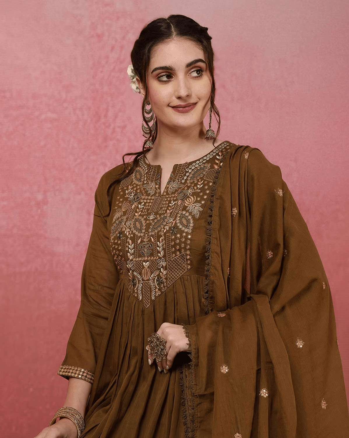 Image of AARADHAYA FASHION Embroidered Anarkali Kurta, Bottom & Dupatta Set