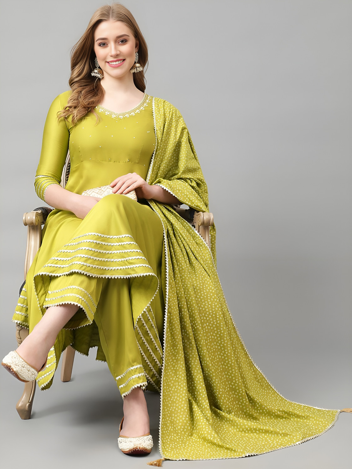 Image of Nishabd Women Kurta Palazzo Dupatta Set