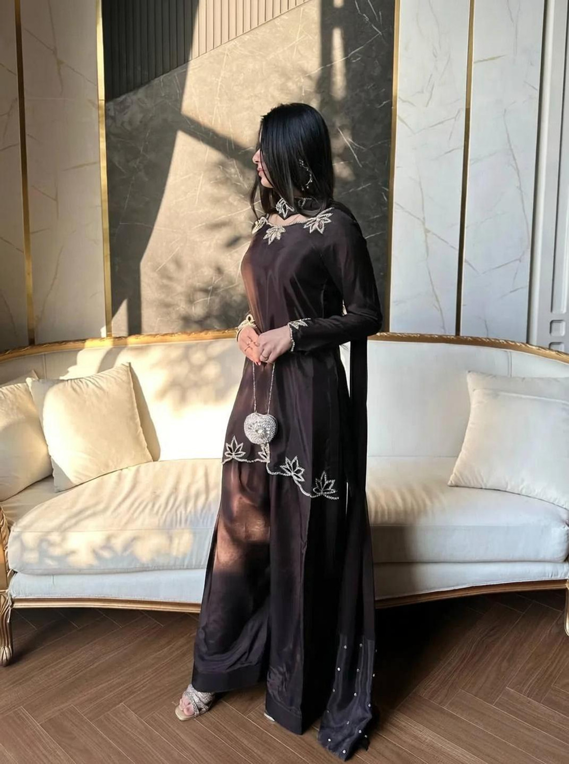 Image of Om Enterprise Women Kurta Palazzo Dupatta Set