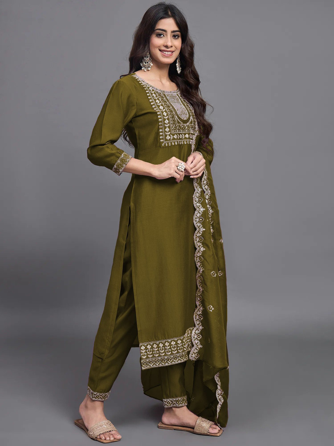 Image of Fashtown Women Kurta Pant Dupatta Set