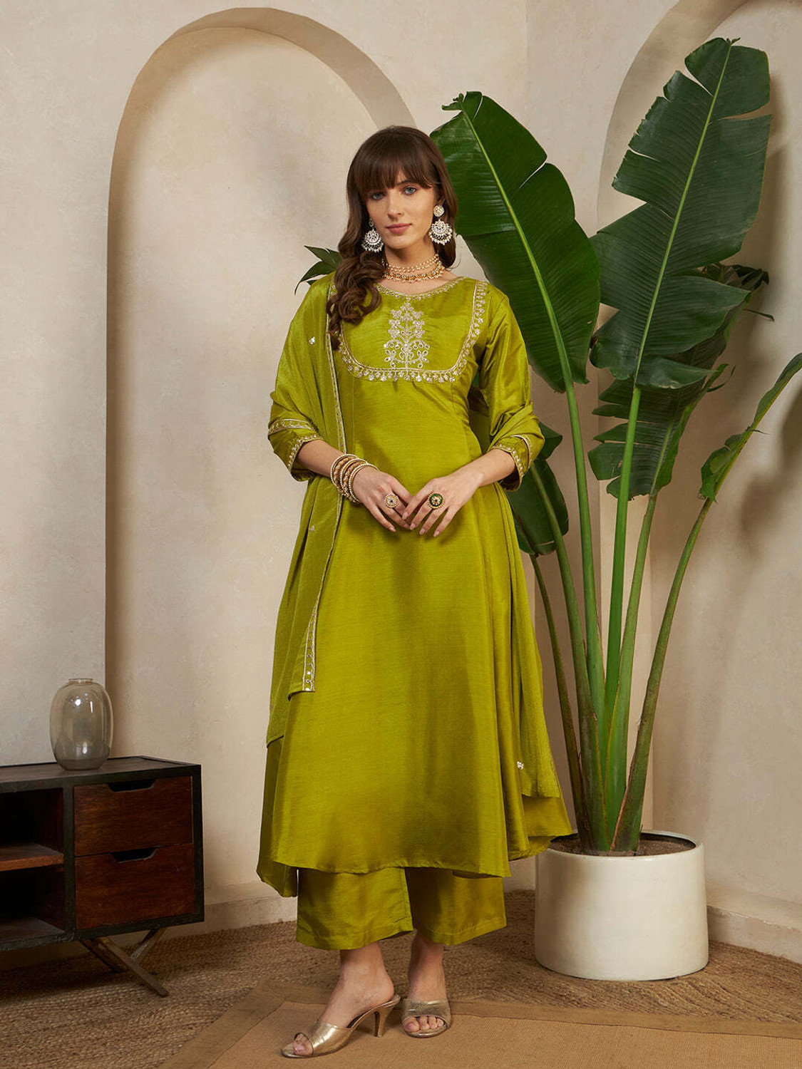 Image of Sheetal Associates Women Pure Silk Kurti Pant Dupatta Set