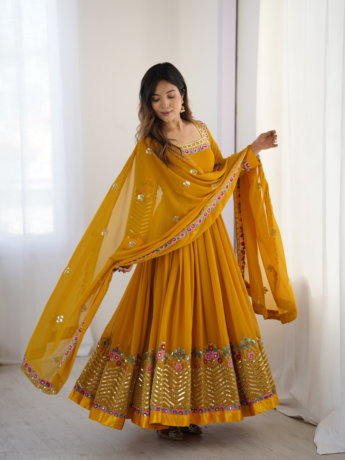 Image of Divastri Embroidered Anarkali Kurta, Bottom & Dupatta Set