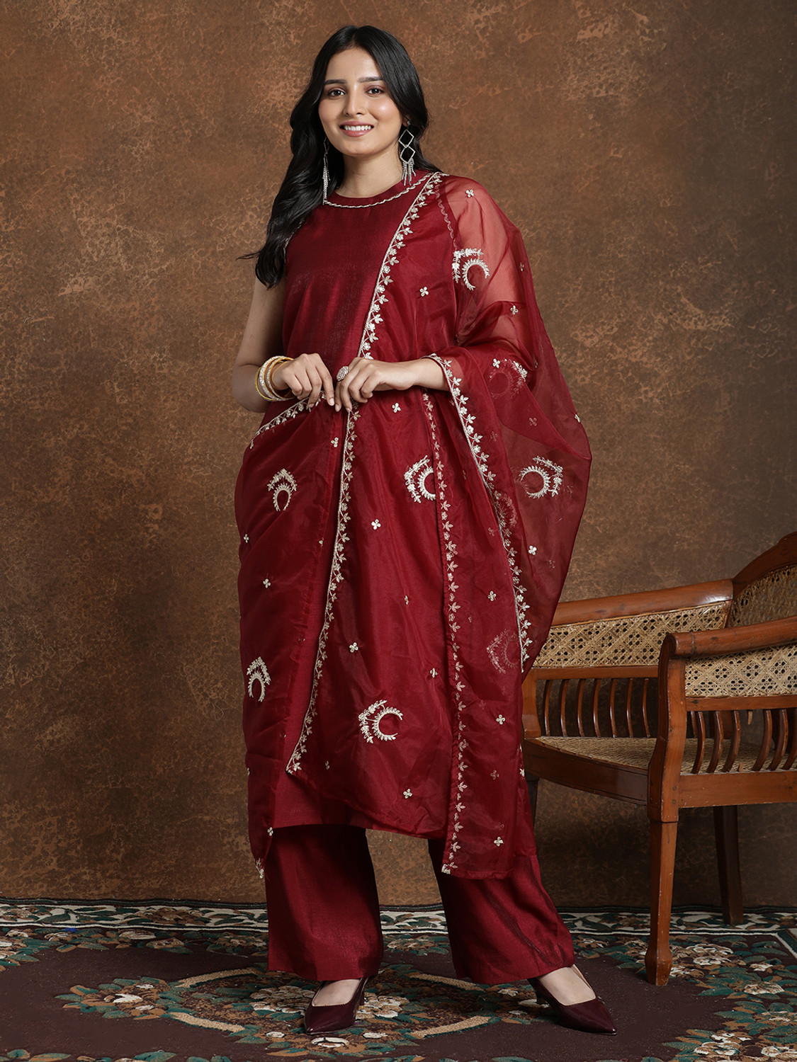 Image of AVANSHEE Women Kurta Palazzo Dupatta Set