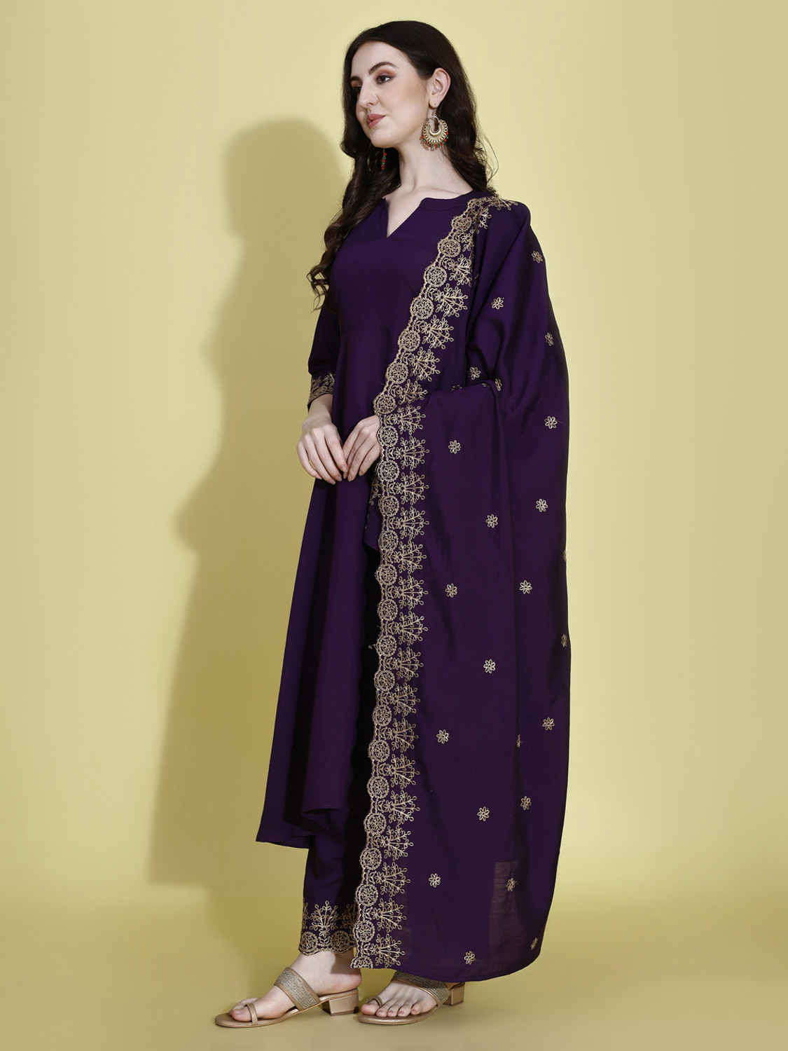 Image of PRATHAM BLUE Women Kurta Palazzo Dupatta Set